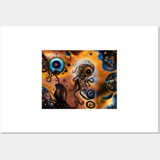 Cosmic steampunk squid, AI art Posters and Art